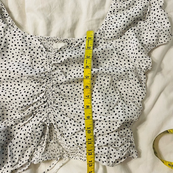 H&M L White Polka Dot Puff Sleeve Crop Top - Picture 9 of 9